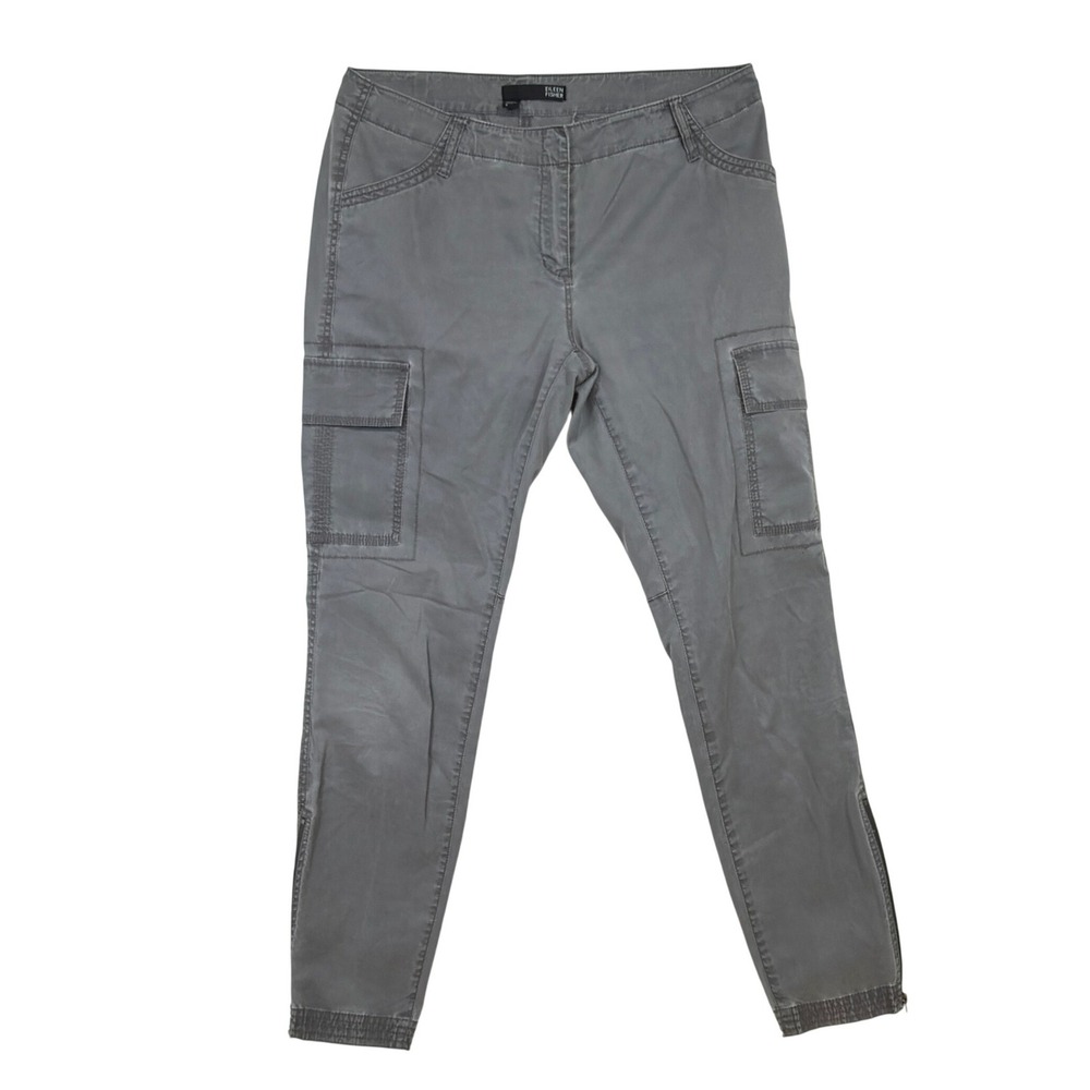 Eileen Fisher Gray Cargo‎ Ankle Pants Womens 4 Utility Tapered Zip Hem